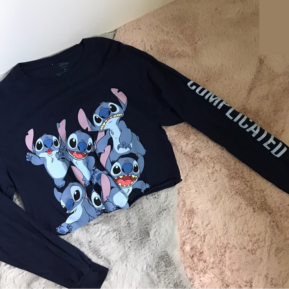 Disney lilo and stitch navy long sleeve crop top